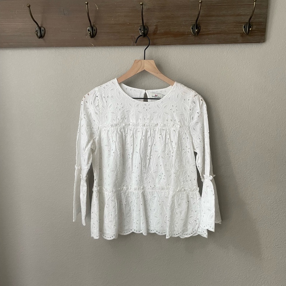 Vineyard Vines White Eyelet 3/4 Sleeve Shirt